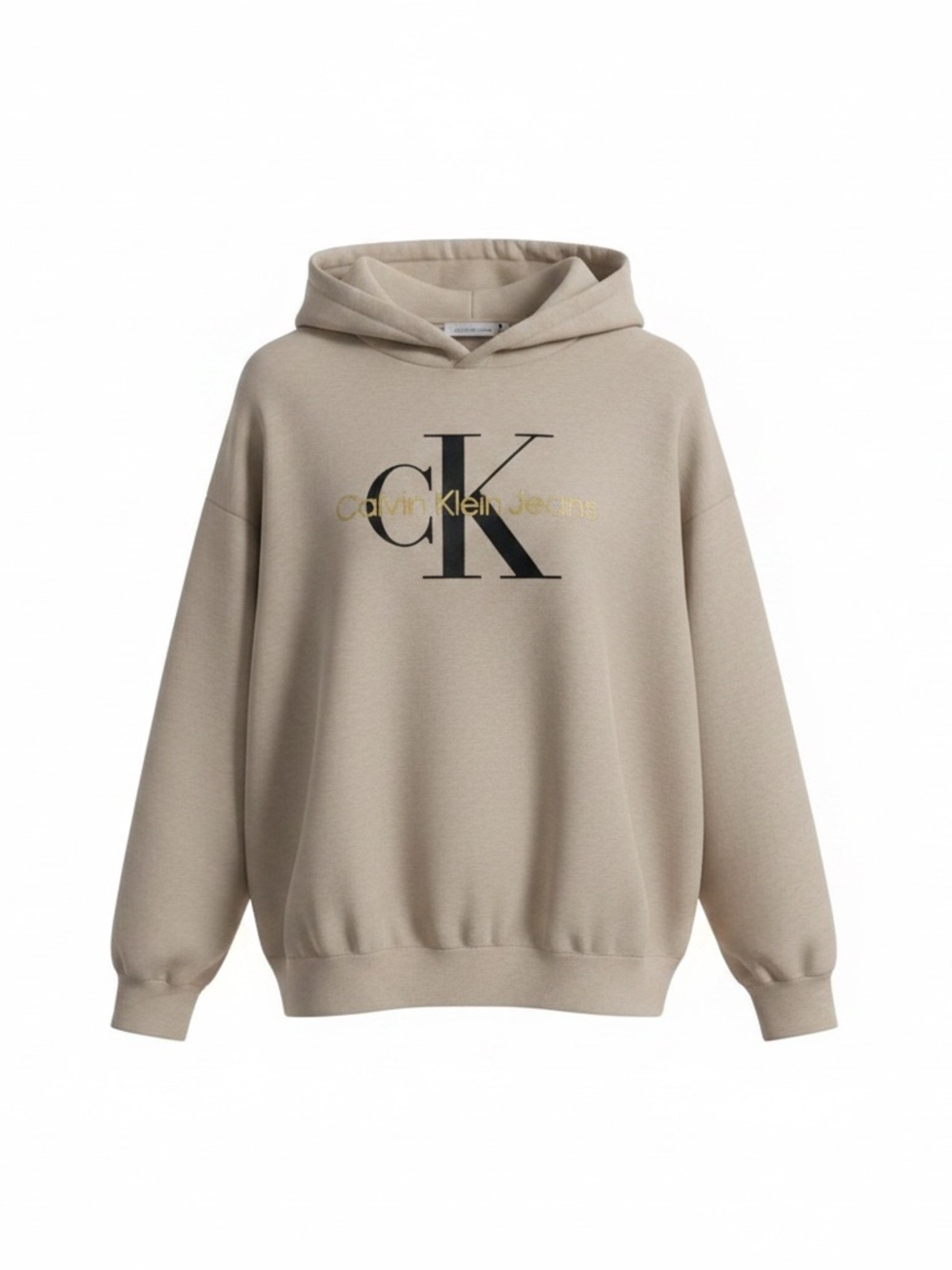 Calvin Klein Jeans Beige Crewneck Hoodie with Black CK Logo